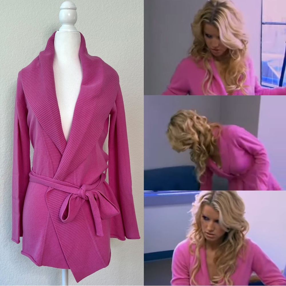 SOLD. Lily McNeal Rare Pink Cardigan ASO Jessica Simpson exact Newylweds 2004